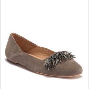 Bill Blass Audrey beaded tasse suede leather flats